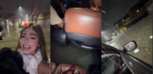 Melody abandona carro em enchente no Rio e Pedro Sampaio brinca com ‘resgate’ de jetski